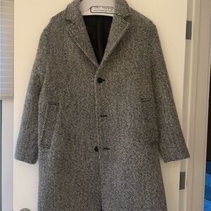 H&M Black and White Herringbone Trench Coat - Size M